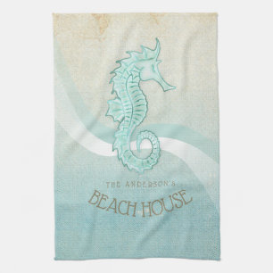 Linge De Cuisine Beach House Seahorse Aqua Blue ID623