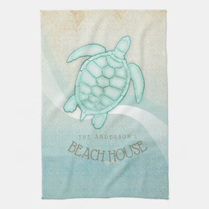 Linge De Cuisine Beach House Tortue nautique Aqua Blue ID623