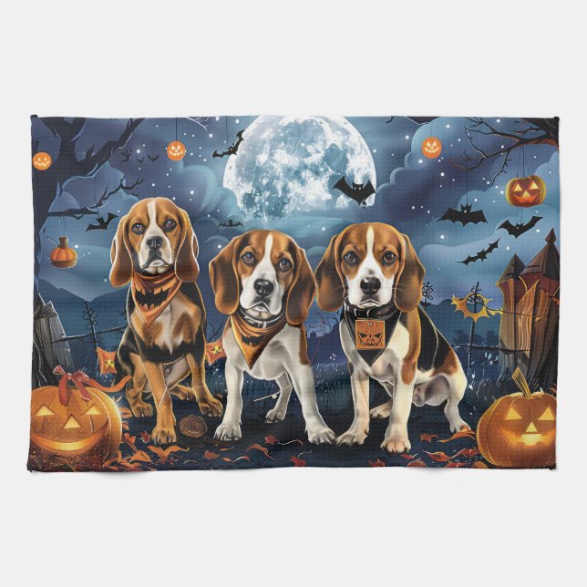 Linge De Cuisine Beagle Halloween Éffrayant (Horizontal)