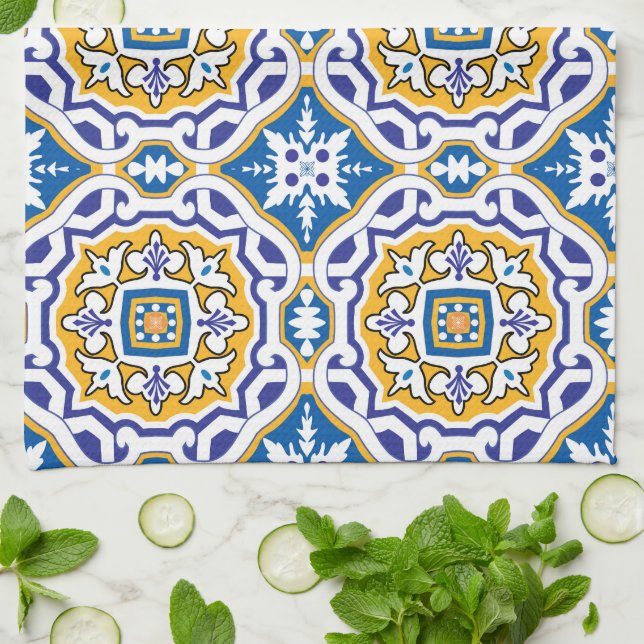 Linge De Cuisine 💙 Beau bleu Azulejos IV Petite tuile (Plié)
