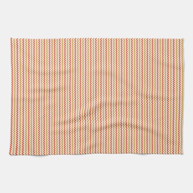 Linge De Cuisine Beau chevron zigzag ocre rose rouge (Horizontal)