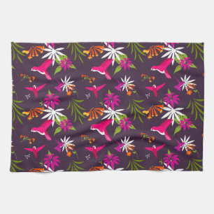 Linge De Cuisine Beau Feuilles tropicaux et Motif de colibris