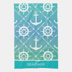 Linge De Cuisine Beau Monogramme marin Turquoise