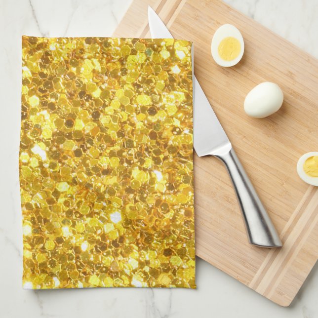 Linge De Cuisine Beau Motif de Parties scintillant Gold Sparkle (Quart Plié)