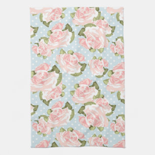 Linge De Cuisine Beau motif de rose avec le pois bleu