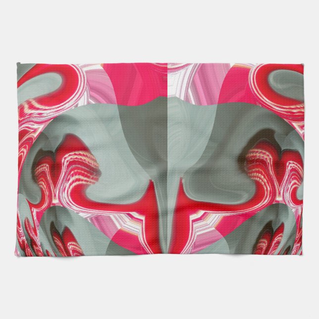 Linge De Cuisine Beau motif géométrique gris cendré rouge ART (Horizontal)