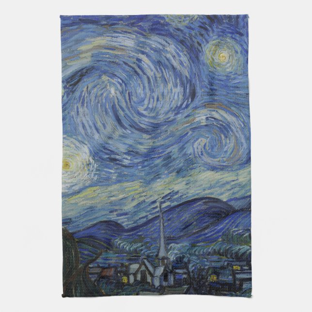 Linge De Cuisine Beau paysage Bleu nuit Ciel d'or étoiles (Vertical)