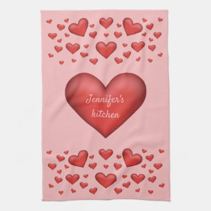 Linge De Cuisine Beaucoup De Coeurs Rouges Avec Texte Personnalisé