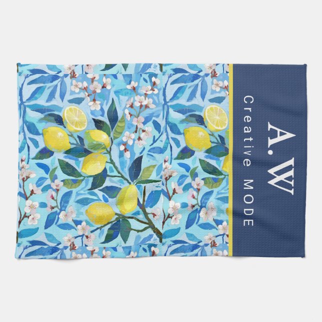 Linge De Cuisine Beautiful Pattern of Vibrant Lemons Personalized (Horizontal)
