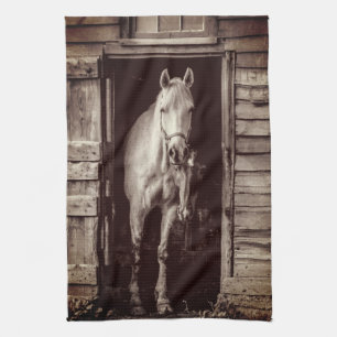 Linge De Cuisine Beaux chevaux Rustic Farmhouse Brown
