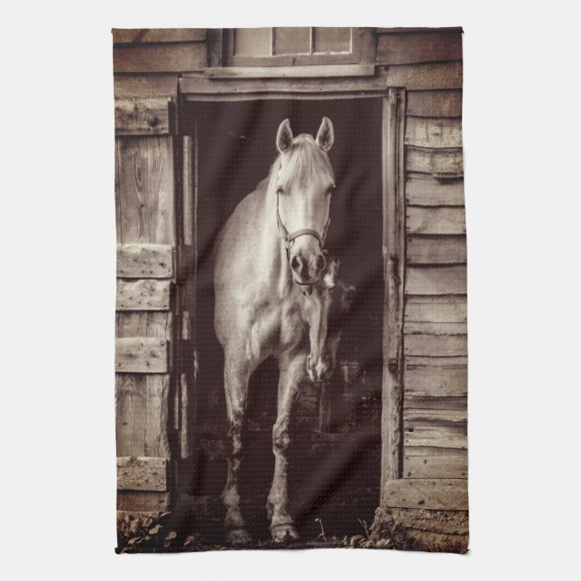 Linge De Cuisine Beaux chevaux Rustic Farmhouse Brown (Vertical)