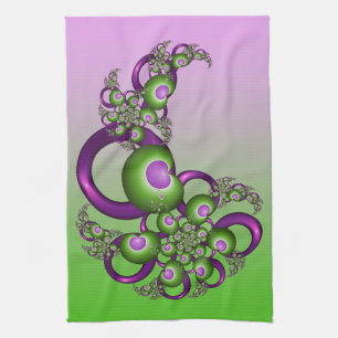 Linge De Cuisine Beaux cœurs verts roses modernes abstraits fractal