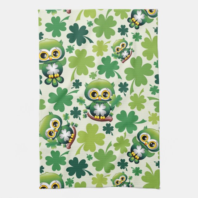 Linge De Cuisine Bébé Hibou Mignon St Patrick Dessin Animé (Vertical)