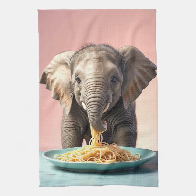 Linge De Cuisine Bébé mignon Eléphant Manger Spaghetti (Vertical)