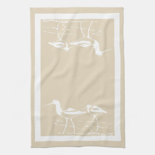 Linge De Cuisine Bécasseaux et Taupe blancs côtiers de Sandy