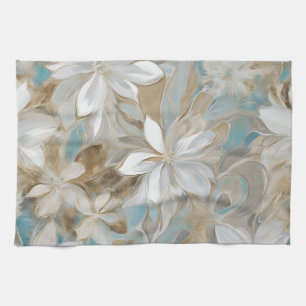 Linge De Cuisine Beige Brown Bleu Floral Turquoise