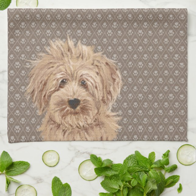 Linge De Cuisine Beige de peinture de belle de Labradoodle d'amour (Plié)