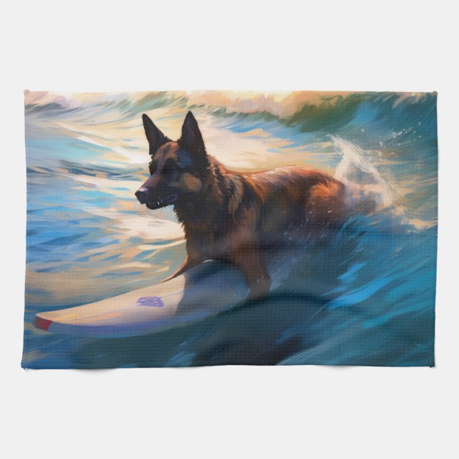 Linge De Cuisine Belge Shepherd Beach Surf Peinture (Horizontal)