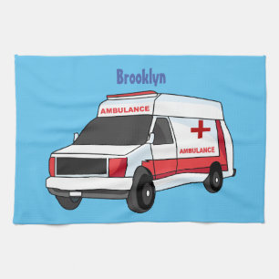 Linge De Cuisine Belle ambulance rouge caricature van