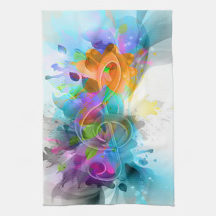 Linge De Cuisine Belle aquarelle colorée Splatter note de musique