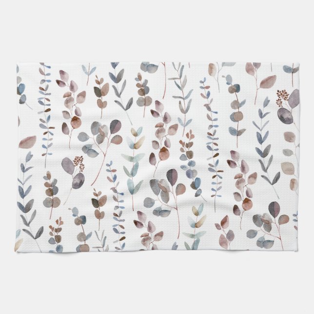Linge De Cuisine Belle aquarelle Rustique Eucalyptus Feuilles  (Horizontal)
