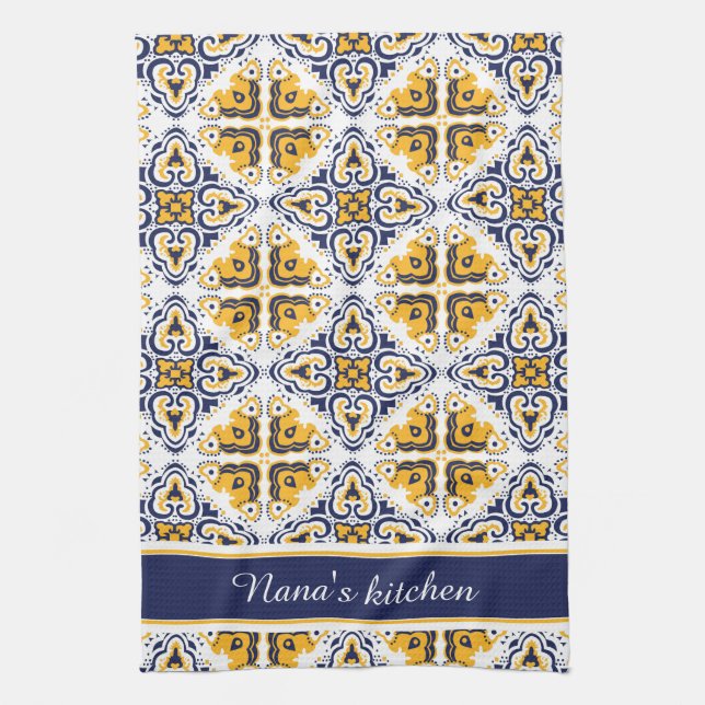 Linge De Cuisine 💛 💙 🤍 Belle Azulejos bleu et jaune (Vertical)
