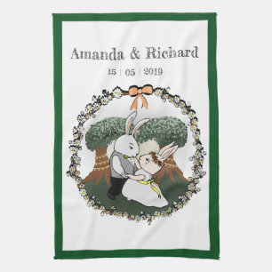 Linge De Cuisine Belle Bunnies d'amour   Anniversaire de mariage pe