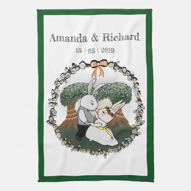 Linge De Cuisine Belle Bunnies d'amour | Anniversaire de mariage pe (Vertical)