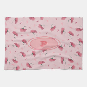 Linge De Cuisine Belle et mignonne fille rose floral motif initial