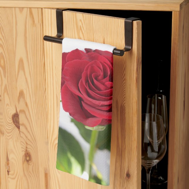 Linge De Cuisine Belle Fleur de Rose Rouge Profond Florale (Pliage en tiers)