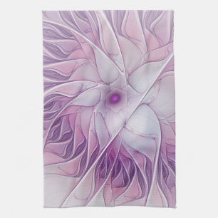 Linge De Cuisine Belle Fleur Rose Moderne Art Fractal Abstrait