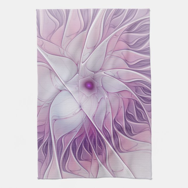 Linge De Cuisine Belle Fleur rose moderne Fractal Art Abstrait (Vertical)