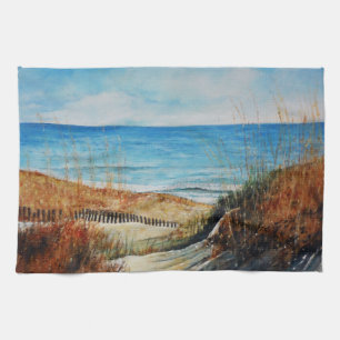 Linge De Cuisine Belle Plage Peinte Et Dunes De Sable Peint