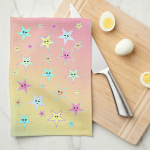 Linge De Cuisine Belles étoiles avec des visages aux couleurs paste