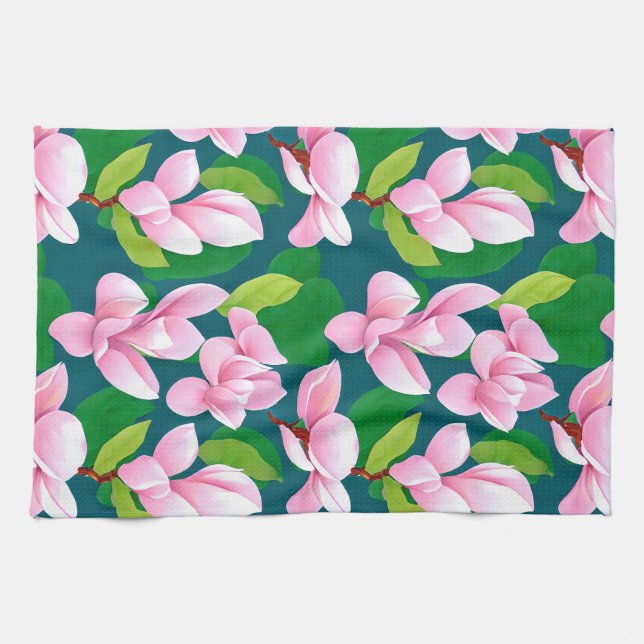 Linge De Cuisine Belles fleurs de Magnolia rose (Horizontal)