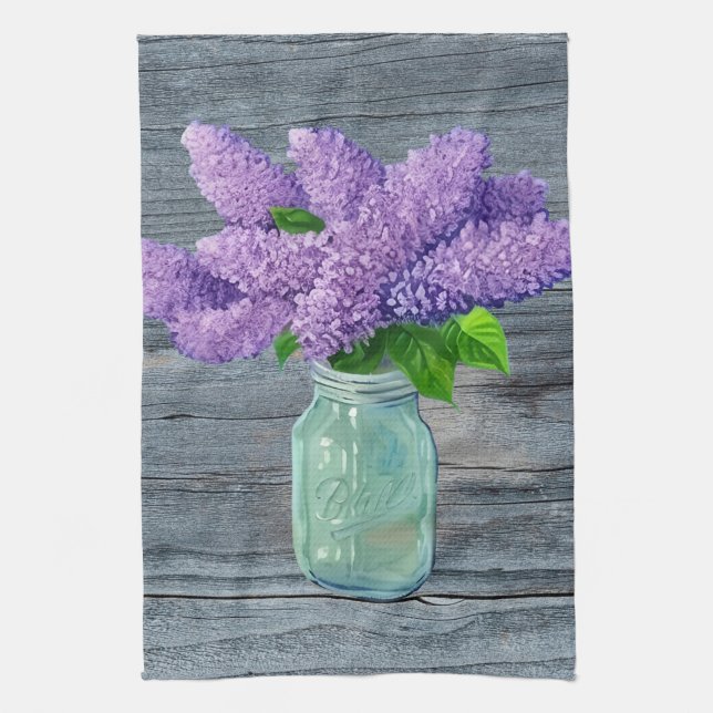 Linge De Cuisine Belles Lilacs En Mason Jar Rustique (Vertical)