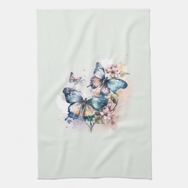 Linge De Cuisine Belles papillons et fleurs (Vertical)
