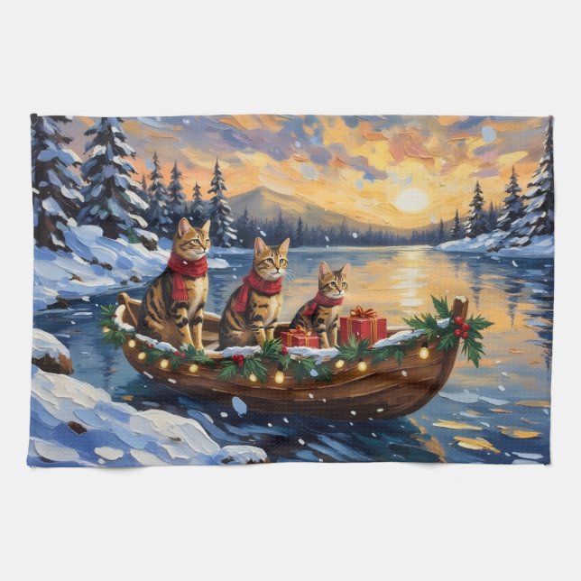 Linge De Cuisine Bengal Cat Christmas Boat Holiday (Horizontal)