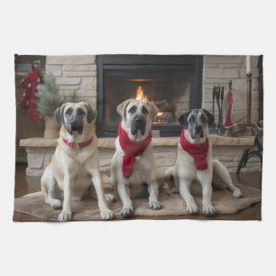 Linge De Cuisine Berger d'Anatolie au coin de la cheminée Noël