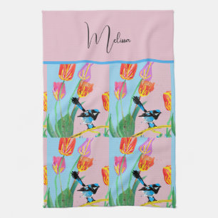 Linge De Cuisine Bergeronnette bleue abstraite Oiseau australien Oi