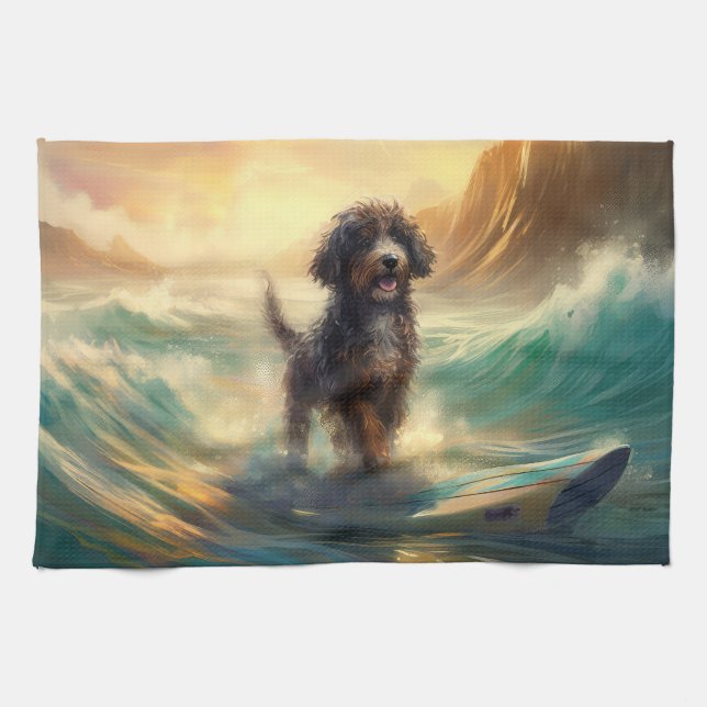 Linge De Cuisine Bernedoodle Beach Surf Peinture (Horizontal)