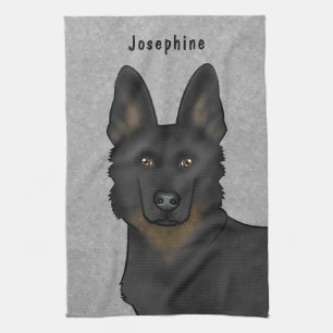 Linge De Cuisine Bi-Black Allemand Berger Tête De Chien Et Nom Gris