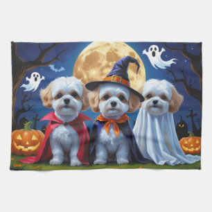 Linge De Cuisine Bichon Frise Chiens Citrouille Halloween Funny