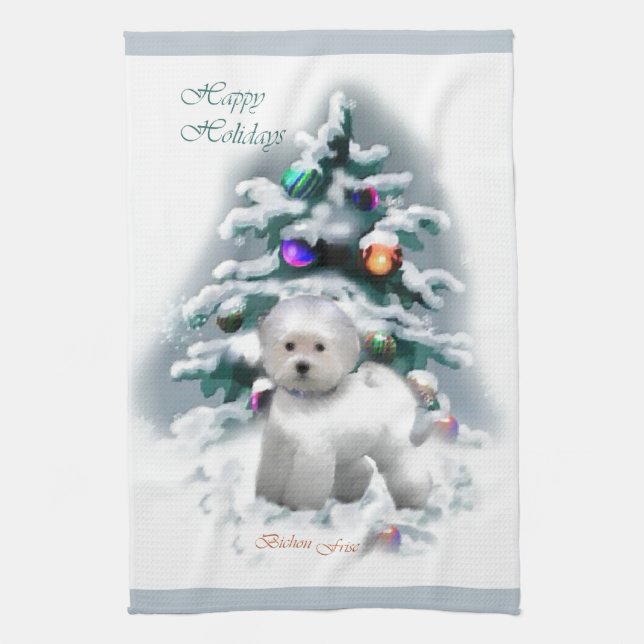 Linge De Cuisine Bichon Frise Christmas (Vertical)
