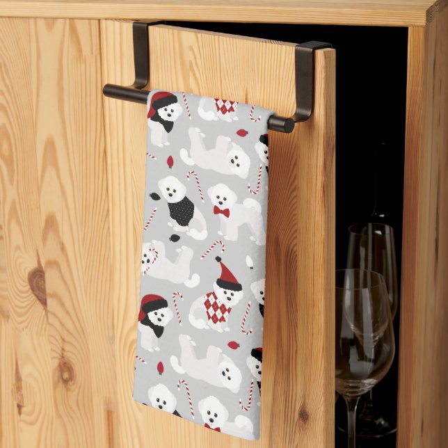 Linge De Cuisine Bichon Frise Christmas Grey (Pliage en tiers)
