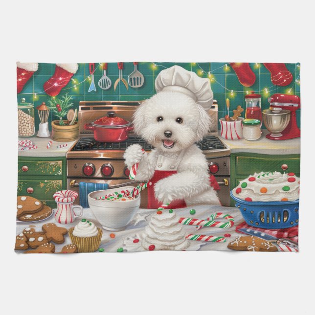 Linge De Cuisine Bichon Frise Gîtes : Festif Noël (Horizontal)