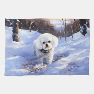 Linge De Cuisine Bichon Frise Laisser neiger Noël