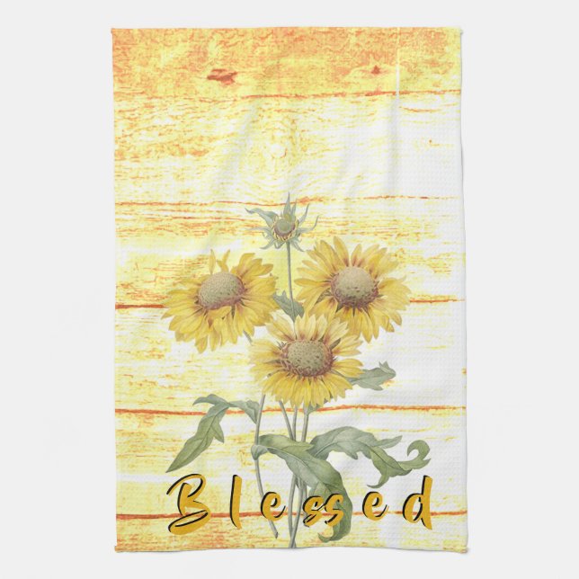 Linge De Cuisine Bienheureux tournesols en bois (Vertical)