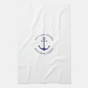 Linge De Cuisine Bienvenue à bord nom personnalisé marine bleu an