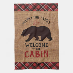 Linge De Cuisine Bienvenue à notre Cabine dans un Burlap and Plaid